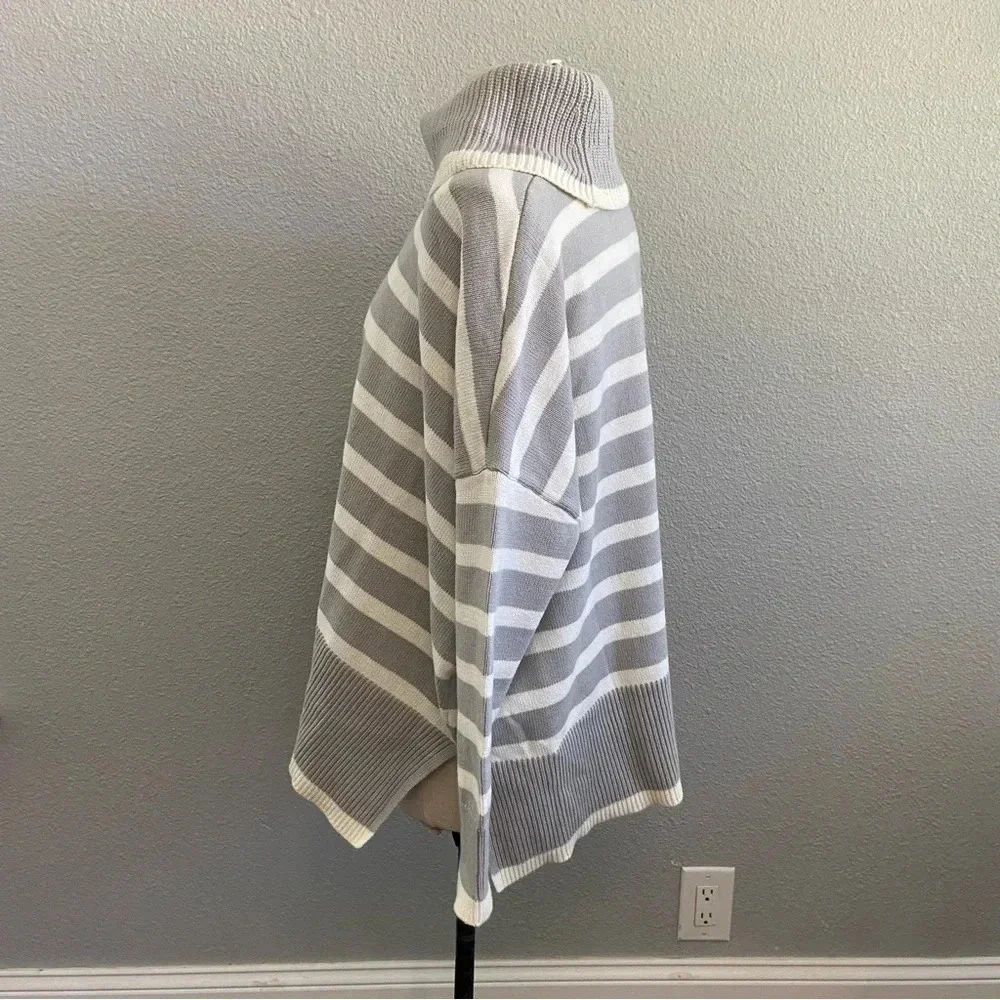 LOFT Oversized Slouchy Striped Turtleneck Cotton Knit Sweater Size Small‎ NWT